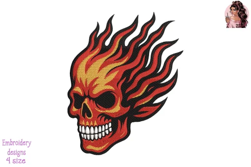 Skull of Flames Embroidery Design