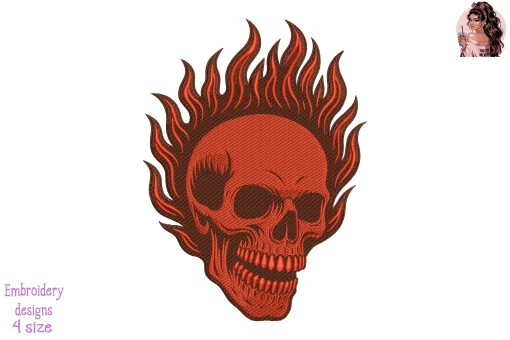 Flaming Death Embroidery Design