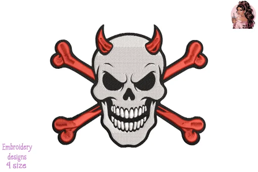 Horned Skull Emblem Embroidery Design