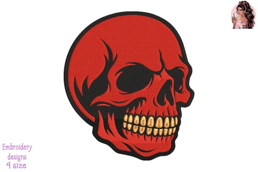 Inferno Skull Embroidery Design – Fiery Skull Machine Embroidery Pattern for Jackets, Patches & Halloween
