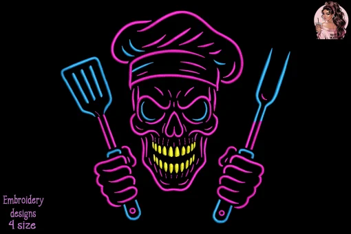 Skull BBQ Master Embroidery Design