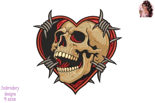 Skull of Love and Pain Embroidery Design