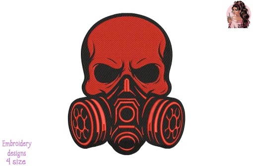 Skull with Gas Mask Embroidery Design
