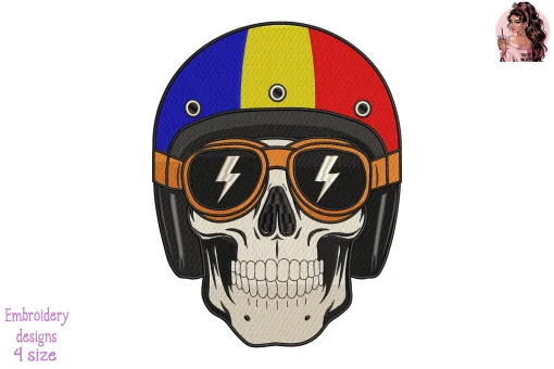 Biker Skull Andorra Flag Embroidery Design