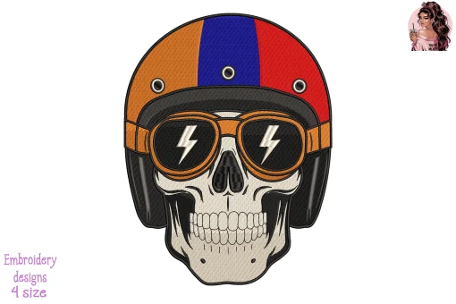 Biker Skull Armenian Flag Embroidery Design