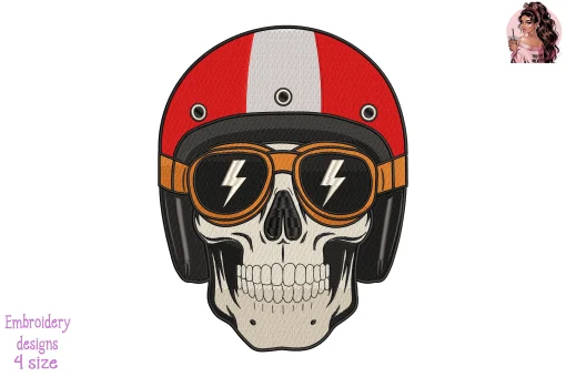 Biker Skull Austria Flag Embroidery Design
