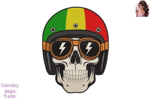Biker Skull Bolivia Flag Embroidery Design