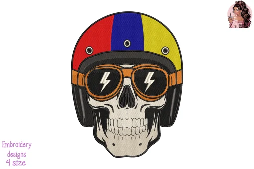 Biker Skull Colombia Flag Embroidery Design