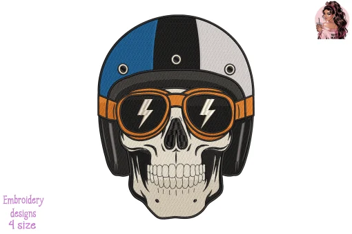 Biker Skull Estonia Flag Embroidery Design