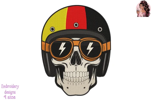 Biker Skull Germany Flag Embroidery Design