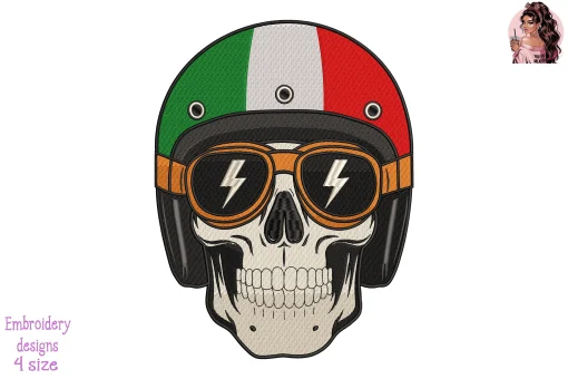 Biker Skull Italy Flag Embroidery Design