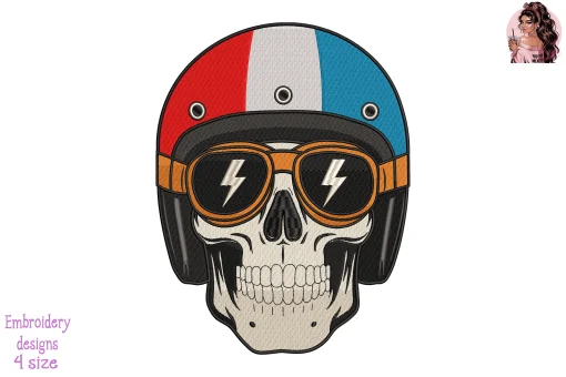 Biker Skull Luxembourg Flag Embroidery Design – Luxembourg Flag Skull Machine Embroidery Pattern for Jackets, Patches & Biker Gear