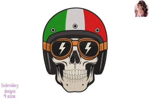 Biker Skull Mexico Flag Embroidery Design