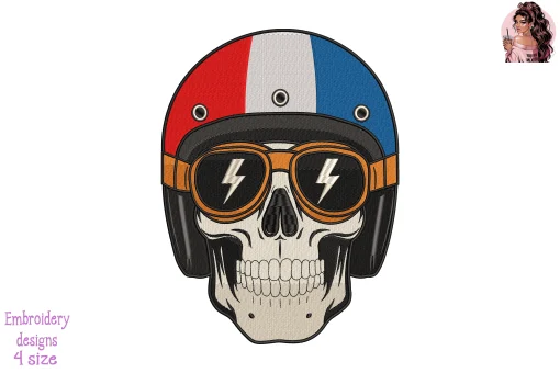 Biker Skull Netherlands Flag Embroidery Design