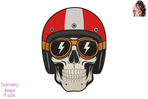 Biker Skull Peru Flag Embroidery Design