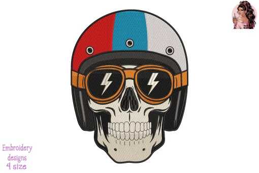 Biker Skull Serbia Flag Embroidery Design