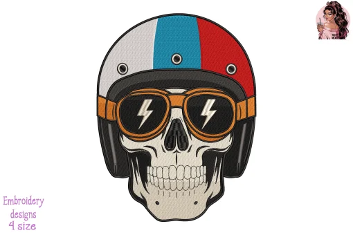 Biker Skull Slovakia Flag Embroidery Design