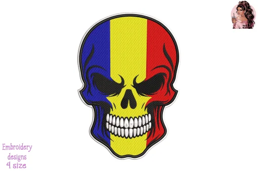 Biker Skull Andorra Flag Embroidery Design