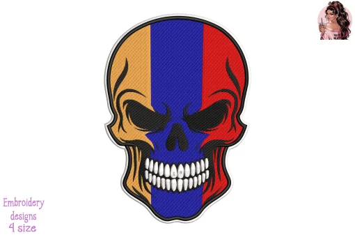 Biker Skull Armenian Flag Embroidery Design