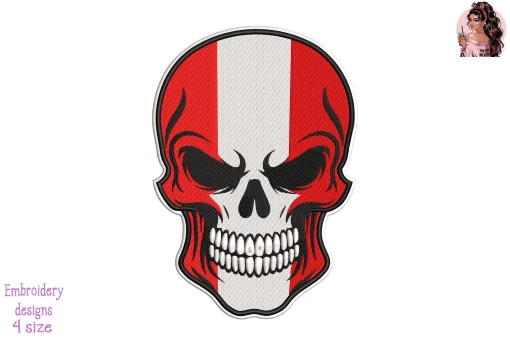 Biker Skull Austria Flag Embroidery Design – Austrian Flag Skull Machine Embroidery Pattern for Jackets, Patches & Biker Gear