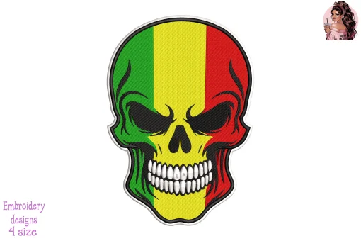 Biker Skull Bolivia Flag Embroidery Design