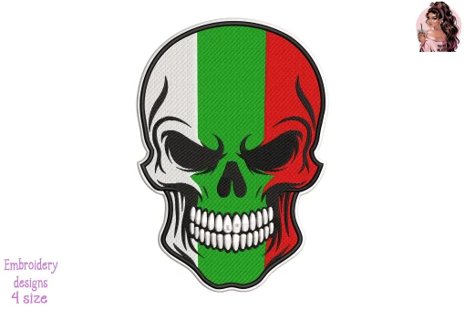 Biker Skull Bulgarian Flag Embroidery Design