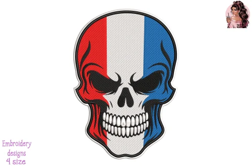 Biker Skull Croatia Flag Embroidery Design – Croatian Flag Skull Machine Embroidery Pattern for Jackets, Patches & Biker Gear