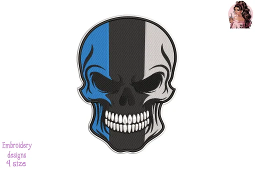 Biker Skull Estonia Flag Embroidery Design