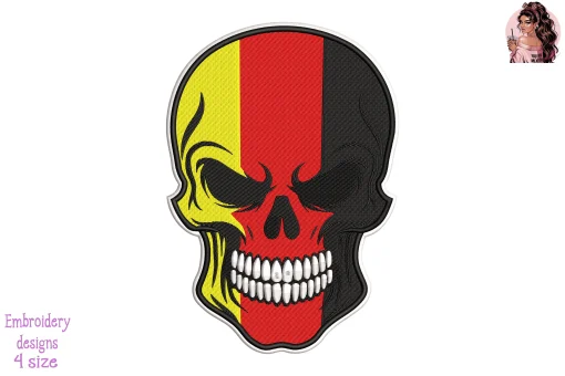 Biker Skull Germany Flag Embroidery Design