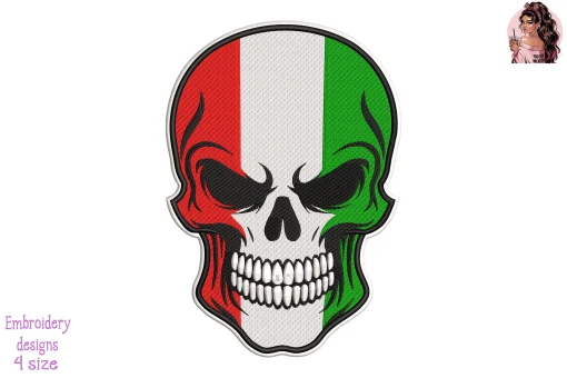 Biker Skull Hungary Flag Embroidery Design