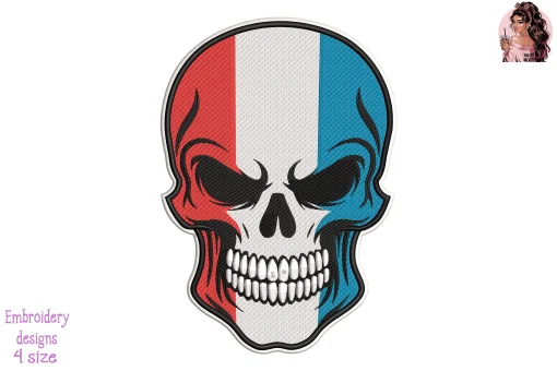 Biker Skull Luxembourg Flag Embroidery Design