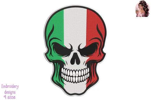 Biker Skull Mexico Flag Embroidery Design
