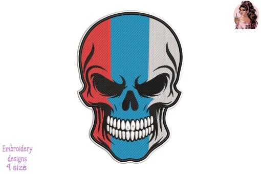 Biker Skull Serbia Flag Embroidery Design