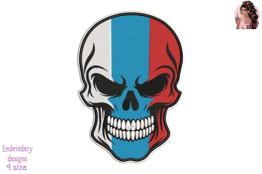 Biker Skull Slovakia Flag Embroidery Design