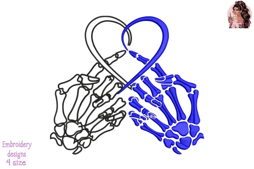 Blue Heart Strong Embroidery Design