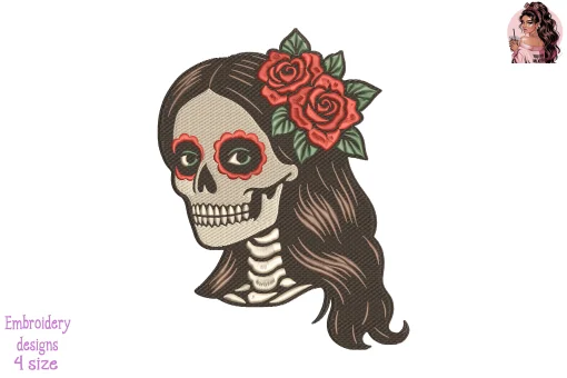 Rose Skull Maiden Embroidery Design