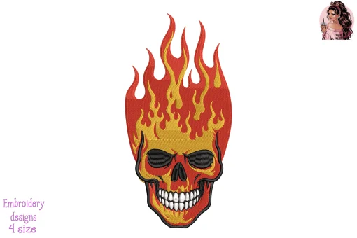 Skull of the Flame King Embroidery Design