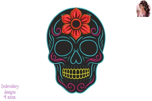 Floral Skull Glow Embroidery Design