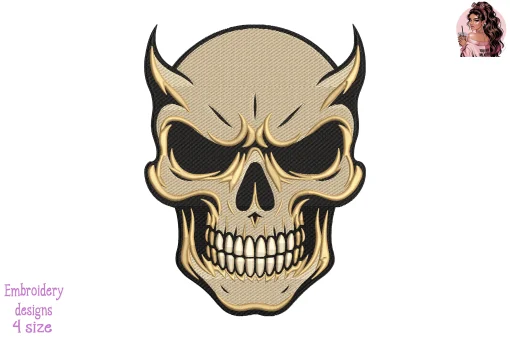 Horned Skull Embroidery Design