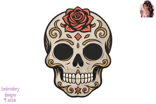 La Calavera Rosa Embroidery Design – Pink Sugar Skull Dia de los Muertos Machine Embroidery Pattern