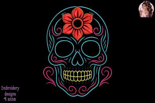 Neon Calavera Embroidery Design