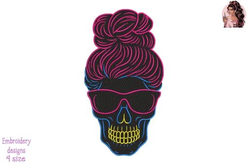 Glow Girl Skull Embroidery Design