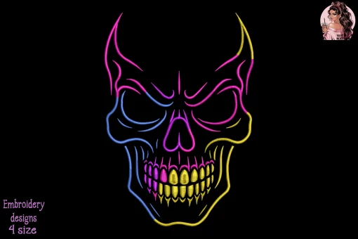 Neon Demon Skull Embroidery Design