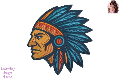 Bold Tribal Chief Embroidery Design