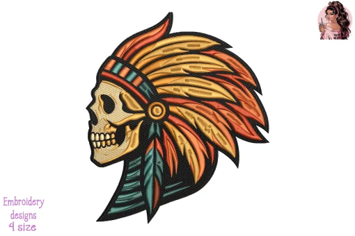 Flaming Skull Chief Embroidery Design