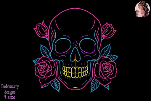 Neon Skull Garden Embroidery Design