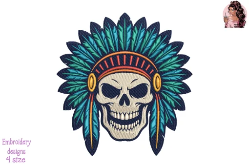 Skull with Native Headdress Embroidery Design