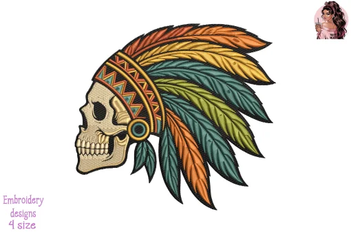 Warrior Spirit Skull Embroidery Design