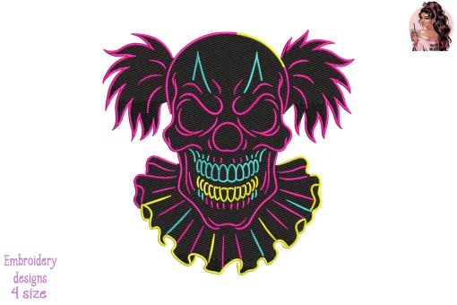 Creepy Circus Skull Embroidery Design