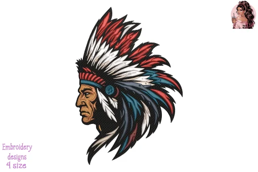 Feathered Headdress Warrior Embroidery Design
